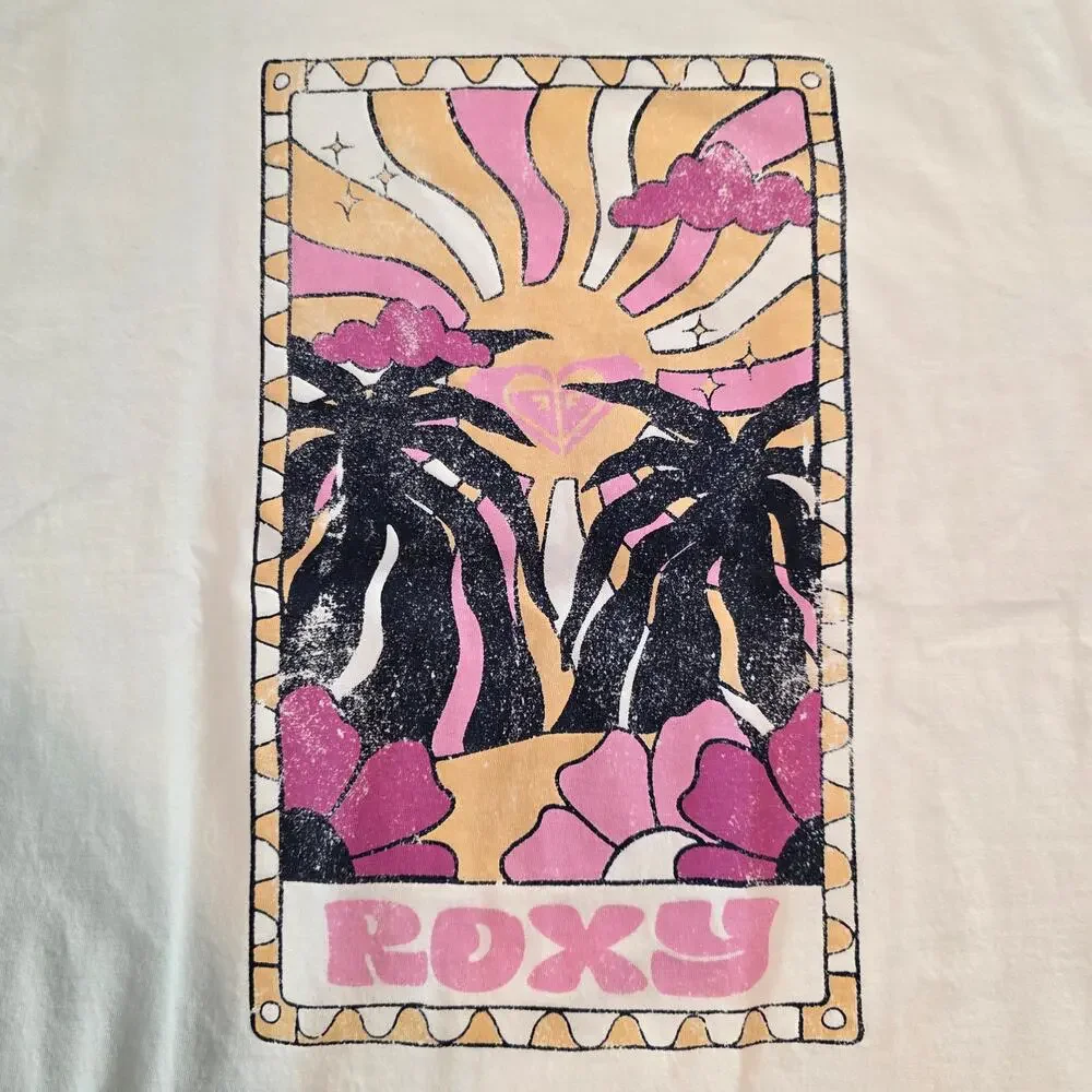 Roxy Girl Retro Tropical Tarot Card Graphic Tee L
